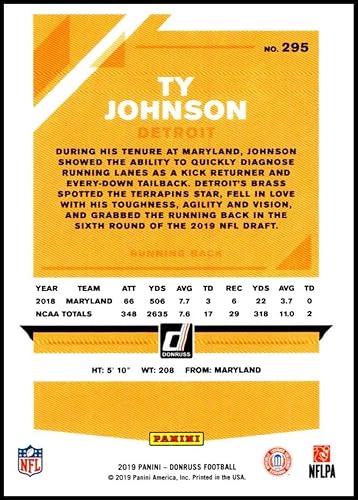 Miniatura 2 de 2019 Donruss #295 Ty Johnson NM-MT Detroit Lions Officially Licensed NFL Trading Card