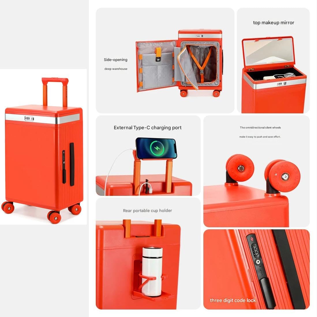 Airline-konformes Handgepäck Multifunktionaler 20-Zoll-Reisekoffer mit Reißverschluss und Hartschale Business-Koffer mit seitlicher Öffnung Aluminiumrahmen und TSA-Schloss Unisex(1 Set,9#)