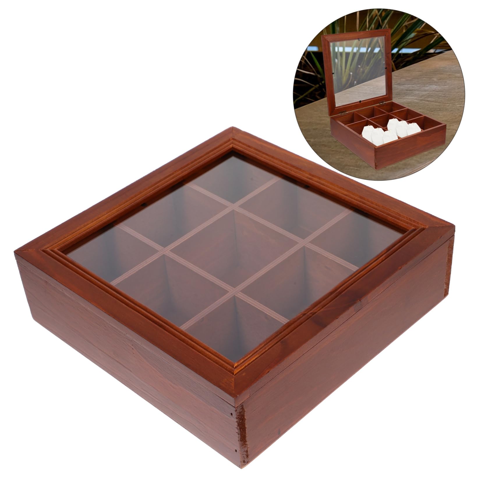 Boîte à Thé Compartimentée en Bois 9 Compartiments