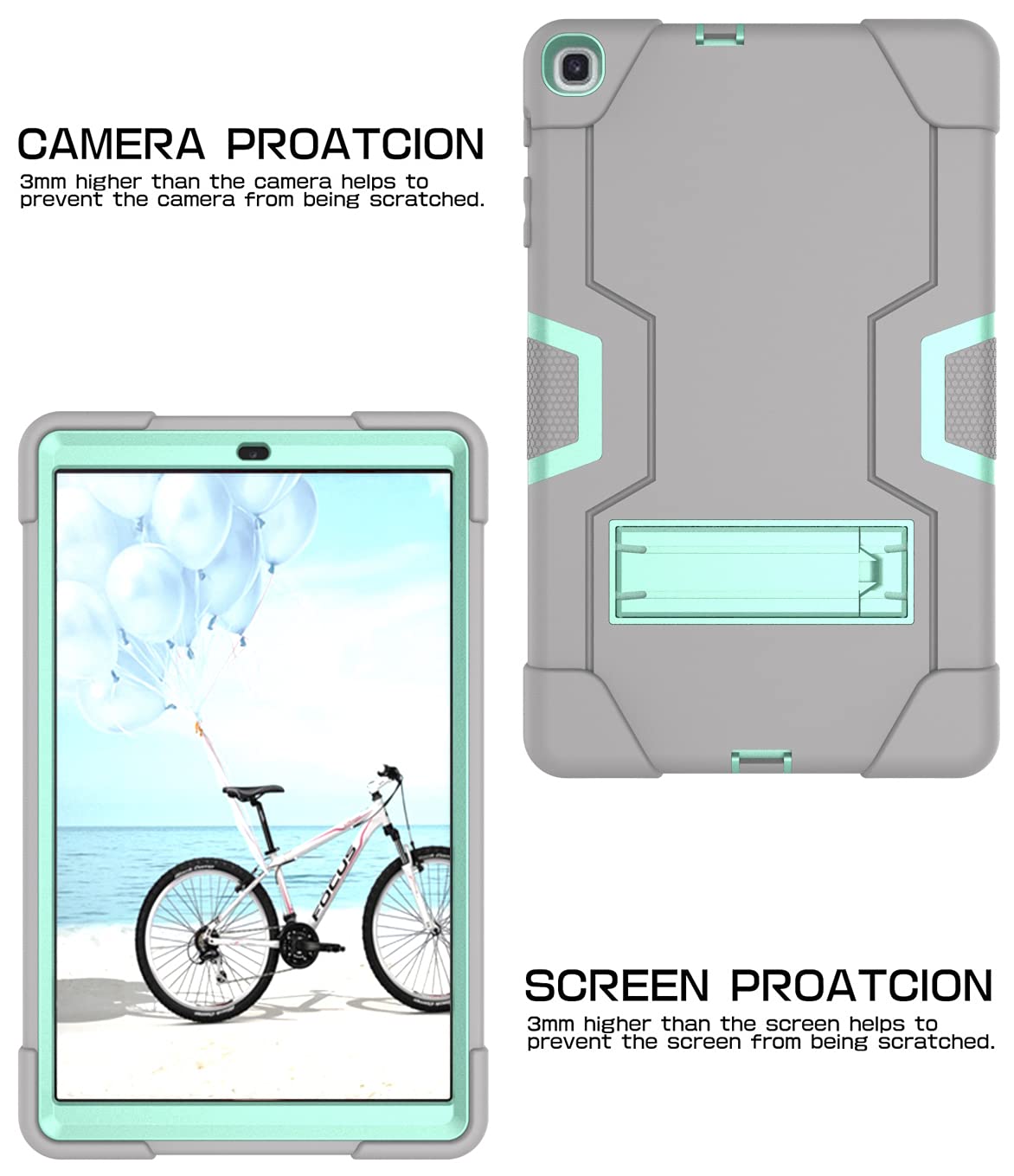 Funda de Silicona para Samsung Tab A 8.4 (2020) T307 con función Atril, híbrida Dura de Tres Capas (Gris + Aguamarina)