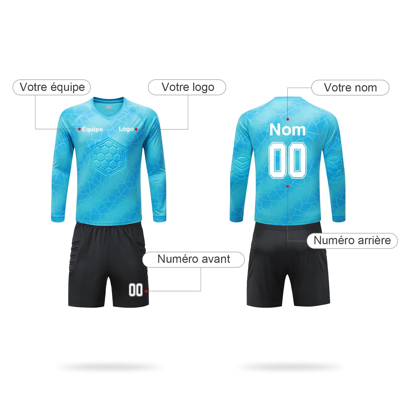 Personnalisé Maillot Gardien de But Football Junior Enfant avec Nom Numéro Équipe
