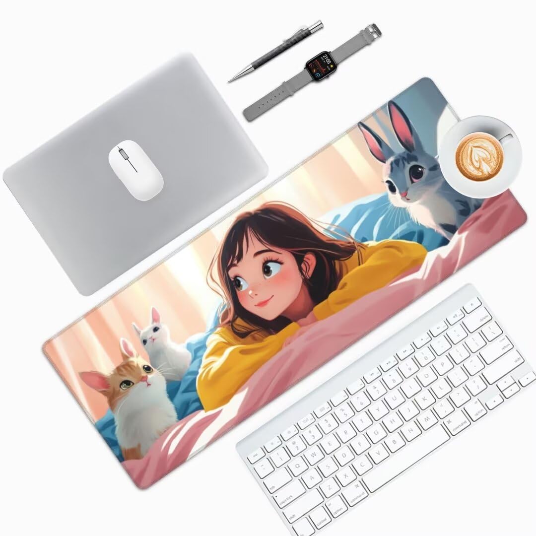 Podkładka pod mysz anime 150 x 60 cm, duża podkładka pod mysz, wodoodporna podkładka pod mysz księżniczki, XXL, gamingowa podkładka pod mysz z antypoślizgową gumową podstawą, podkładki pod mysz,