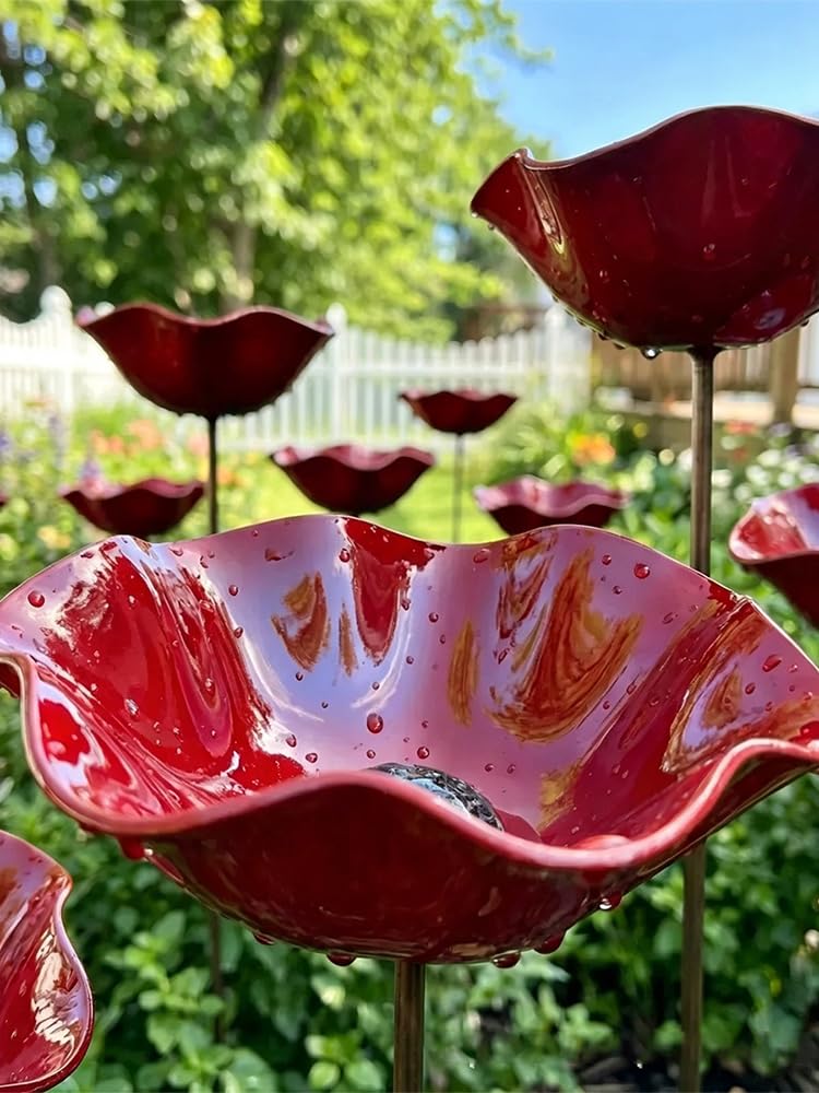 Bagno per Uccelli in Metallo a Forma di Fiore Decorazione Giardino Rustico (Blu)