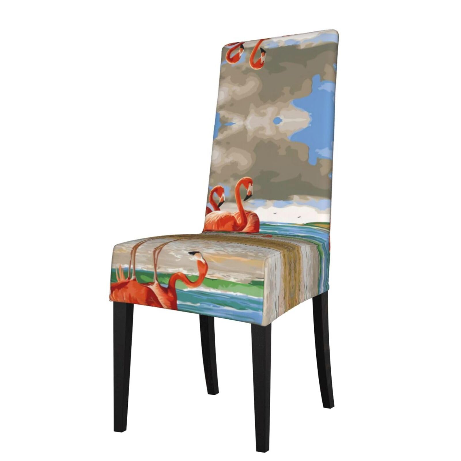 YYHWHJDE Flamingo Beach Prints Protection Cover for Dining Chair – Stretchable Slipcovers for a Refreshing Dining Room Makeover