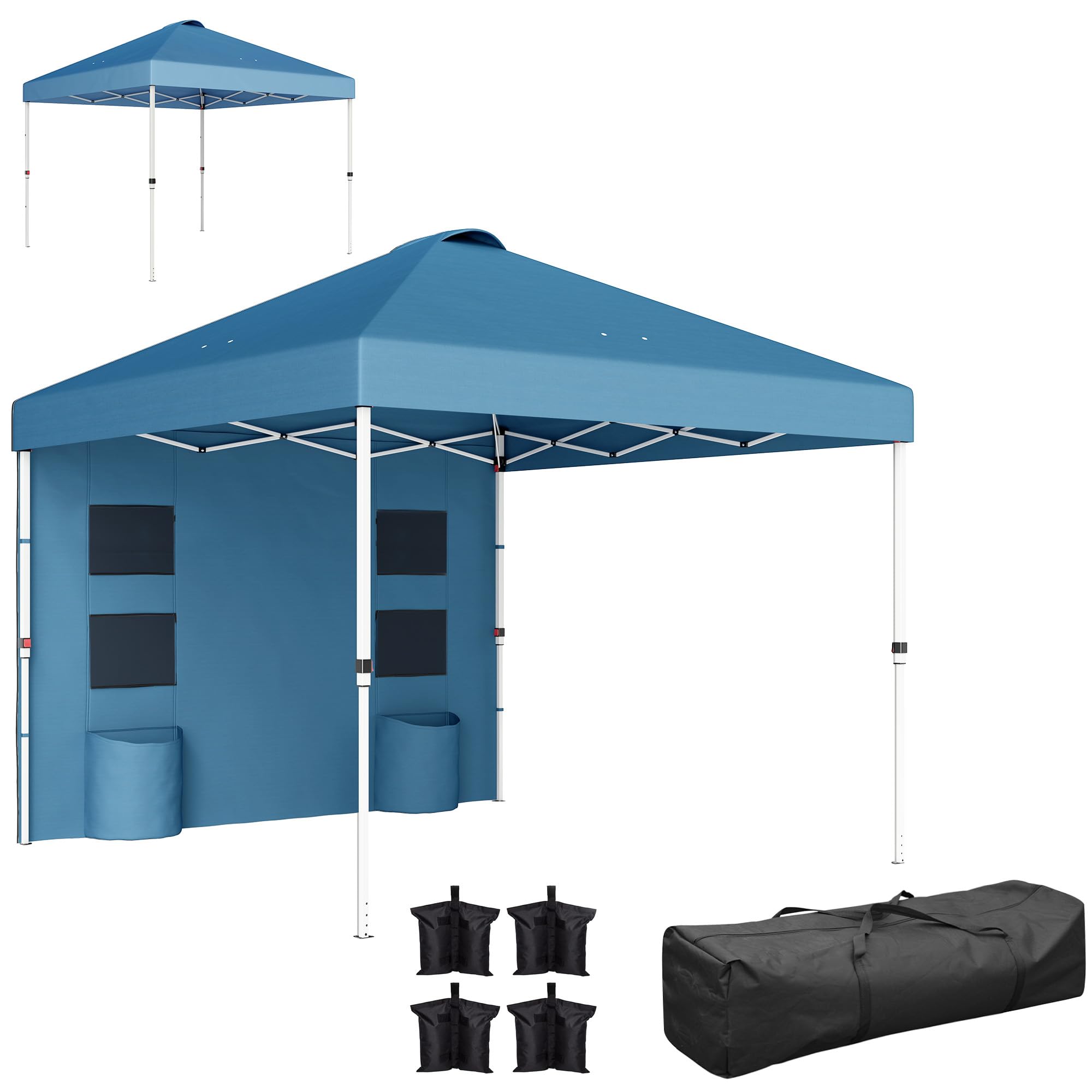 Outsunny 10' x 10' Pop Up Canopy Tent with Sidewall, UPF50+ Instant Sun Shelter with Storage Pockets, Vented Roof for Parties, Height Adjustable, Carry Bag, Sand Bags for Outdoor Patio, Sea Blue