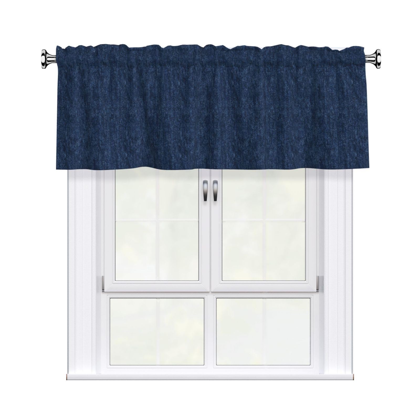 Woshuwo Dark Blue Denim Texture Valances For Windows Rod Pocket Window Treatment Short Curtains For Kitchen Living Room Bedroom Decor 54x18in