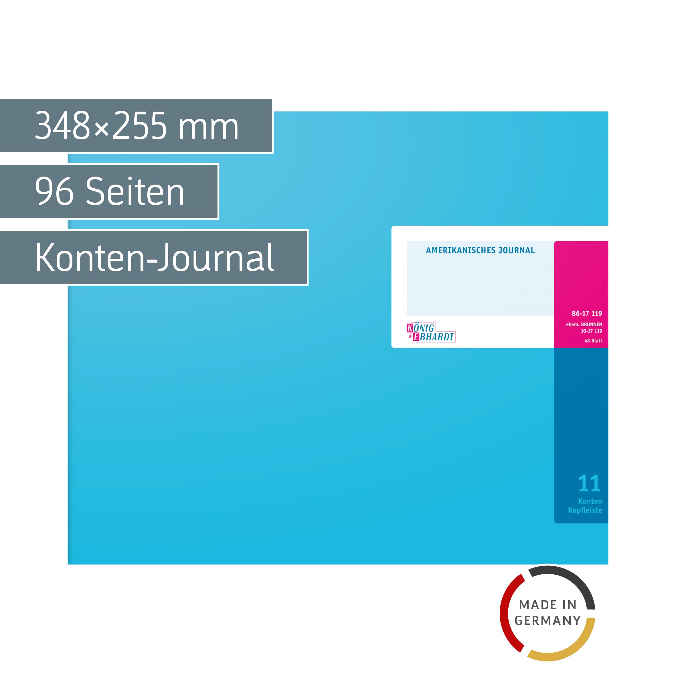 König & Ebhardt 8617119 Geschäftsbuch / Amerikanisches (Journal Überformat, 35,4 x 29,7cm mit Kopfleiste, 80g/m², 48 Blatt Drahtheftung)
