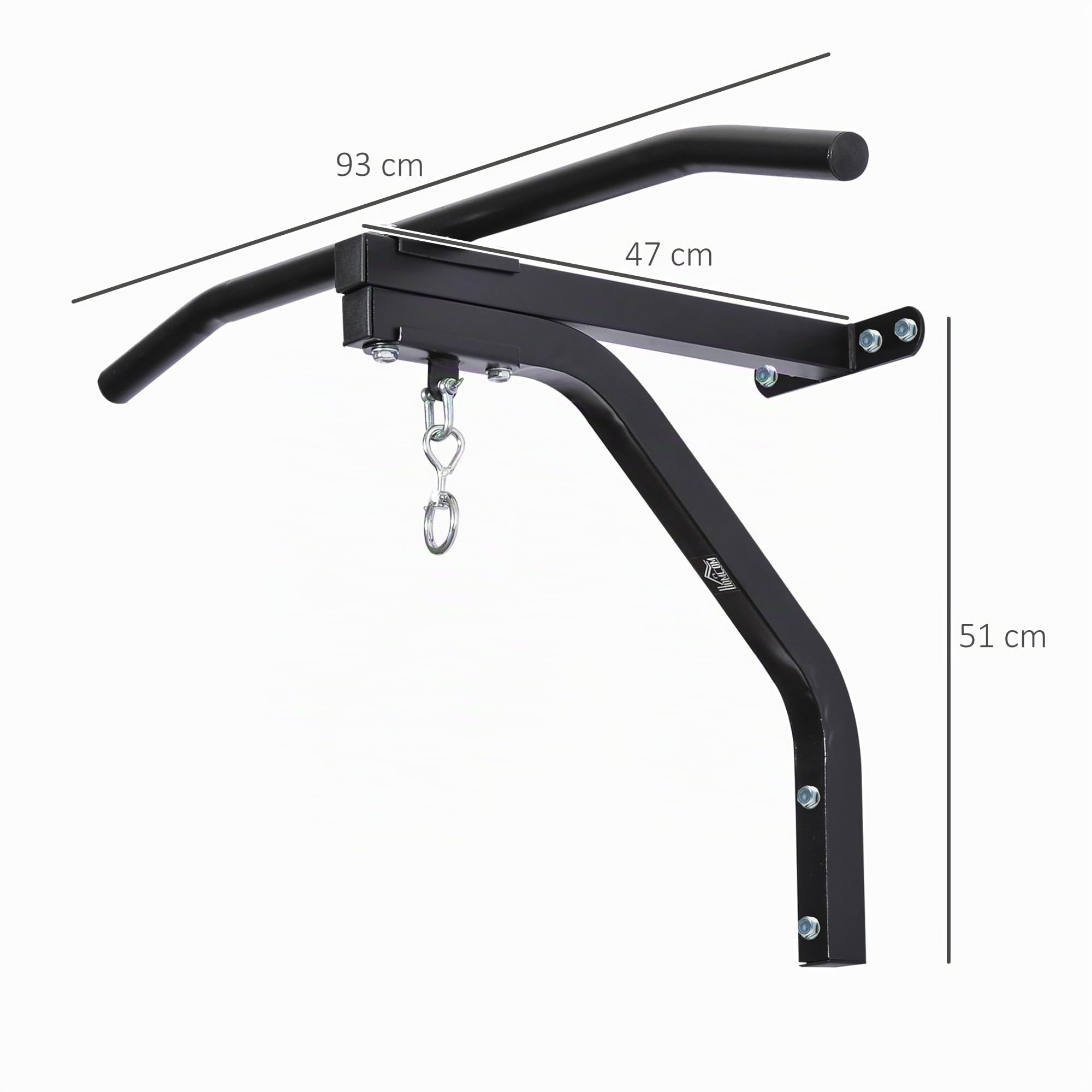 HOMCOM Support Sac de Boxe Fixation Sac de Frappe Barre de Traction intégrée Charge Max. 130 Kg Acier Noir