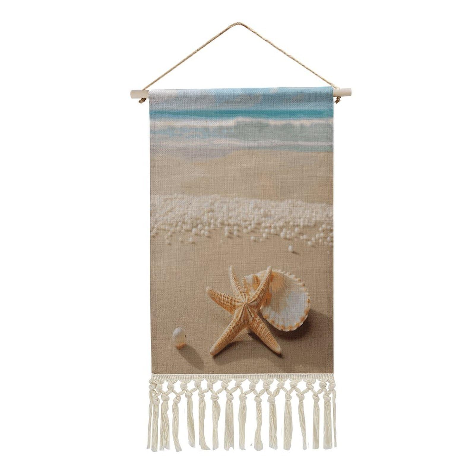 Adfgyerh Style Starfish Shell And Beach Tapestry With Tassels Cotton And Linen Hanging Posters, Wall Art For Travel Gift, Wall Tapestry For Office Home Decor Bedroom Living Room Decor