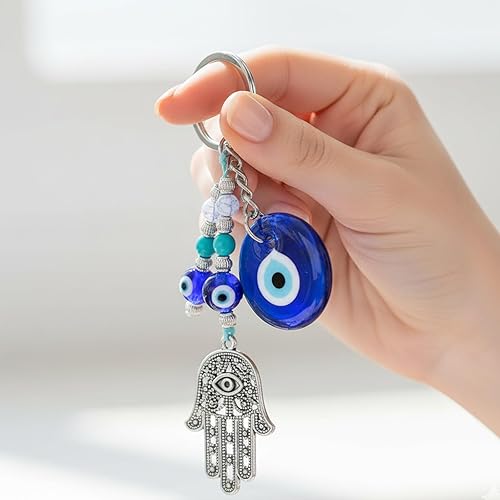 Miniatura 6 de Llavero contra el mal de ojo, mano Hamsa con cuentas, decoración de mal de ojo para regalo de buena suerte, llavero de globo ocular para decoración
