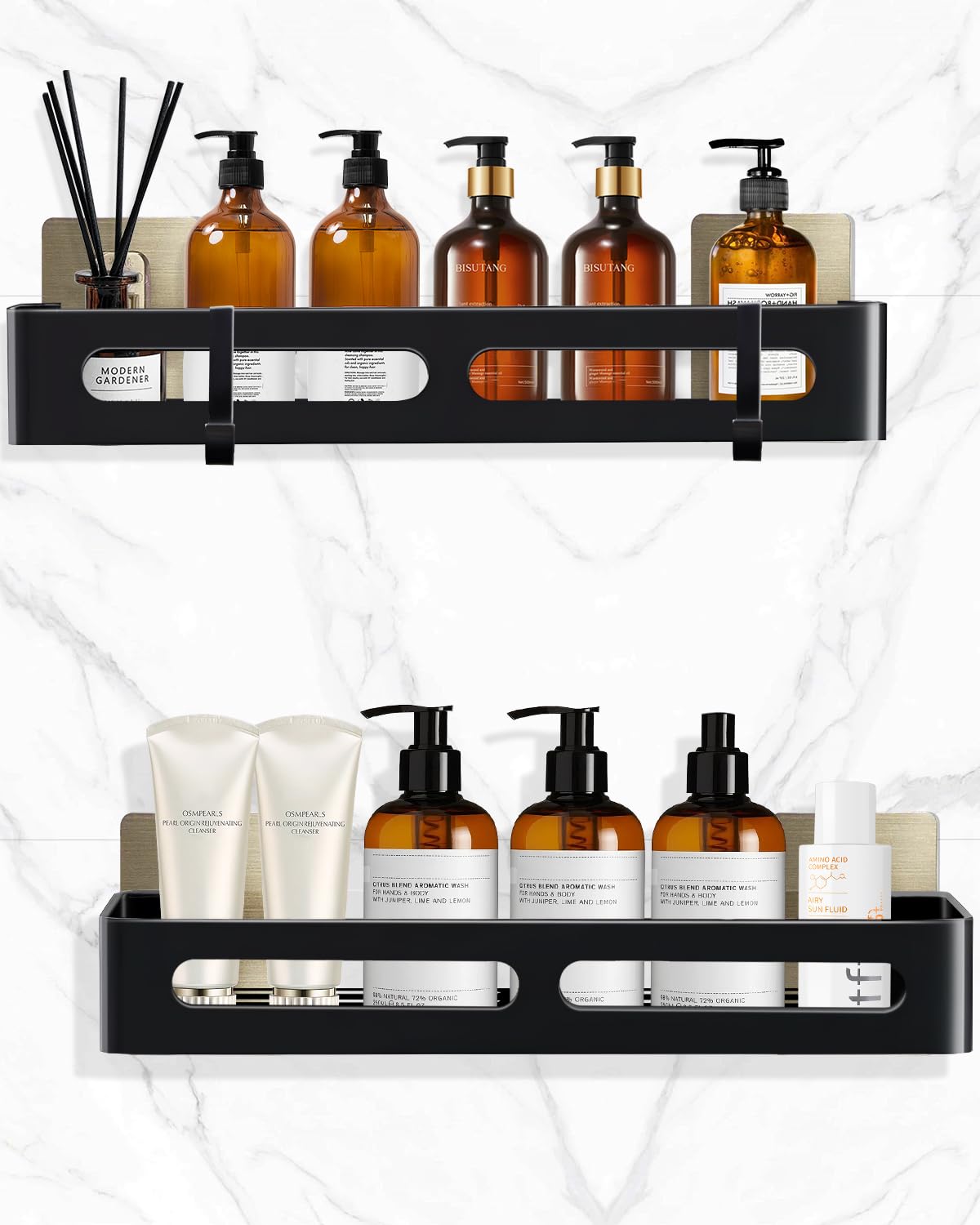 Estantería Ducha,2 Piezas Estanteria Baño,Con 8 Ganchos Removibles,Para Almacenar Artículos de Baño,Resistente a la Oxidación【Negro】