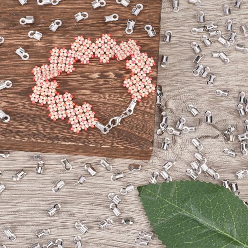 SOFPLATE 1 Box 300Pcs 3mm Fold Over Cord Ends Crimp End Tips Stainless Steel Fold-over End Caps Terminators Crimps Cord Ends jewellery Connector Findings for jewellery Making Supplies DIY Crafts - Image 4