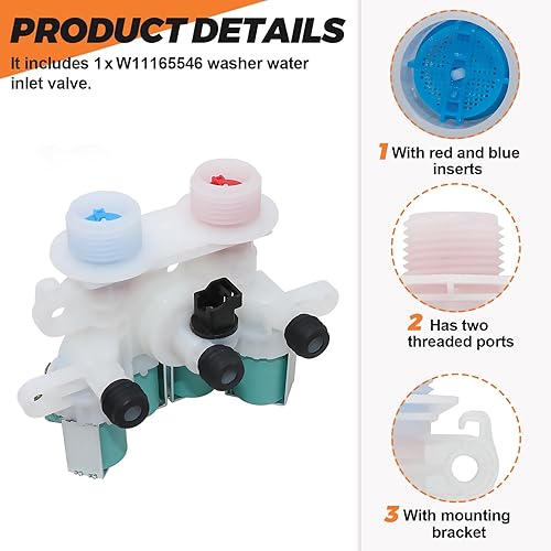 Miniatura 2 de Válvula de entrada de agua w11165546 w11220230 w10758828 reemplaza a la lavadora Maytag de hidromasaje cabrio válvula de entrada de agua adecuada