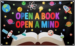 Swepuck 72x43inch Fabric Reading Backdrop World Book Day Kids Students Classroom Decorations Library Banner Elementary Wallpaper Photo Booth Props