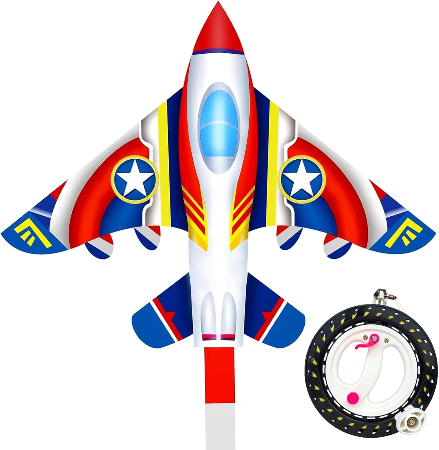 Airplane Delta Kite for Kids & Adults Easy to Fly and 8.3in Black Kite Reel Winder