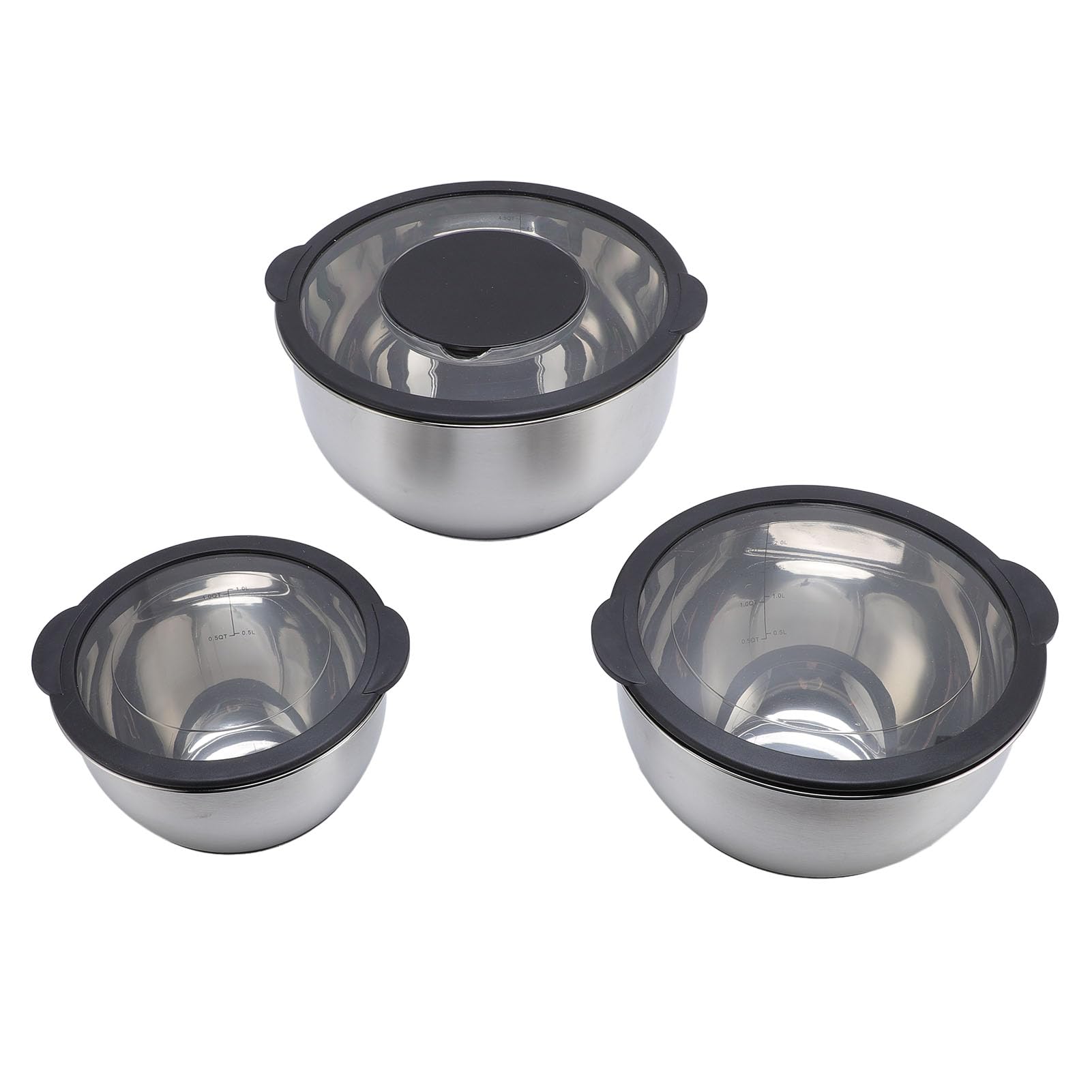 KIMISS Rührschüssel-Set mit Deckel, Edelstahl, 3-teiliges Reibe- und Schüssel-Set, Lösungen für die Lebensmittelzubereitung, das Backen und die Aufbewahrung in der Küche