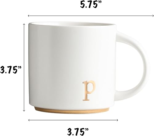 Miniatura 2 de COLLECTIVE HOME - Tazas de cerámica con monograma, tazas de café con inicial dorada de 15 onzas, elegantes tazas de té del alfabeto, elegante taza