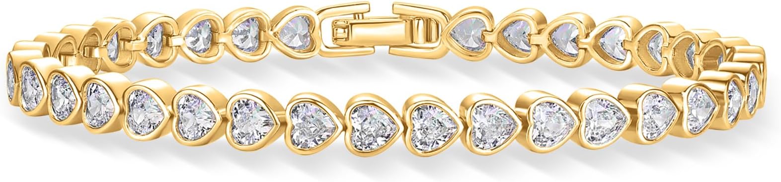 PAVOI 14K Gold Plated Heart-Shaped Cubic Zirconia Tennis Bracelet for Women | Petite 7" Bracelet with Heart Stones