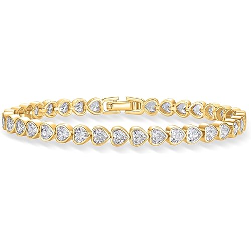 PAVOI 14K Gold Plated Tennis Bracelets for Women - Bezel Set Cubic Zirconia Bracelet - Simulated Diamonds Round, Trillion, Trinity, Radiant, Pear, Heart Cut Stones Wedding Jewelry Gifts for Brides