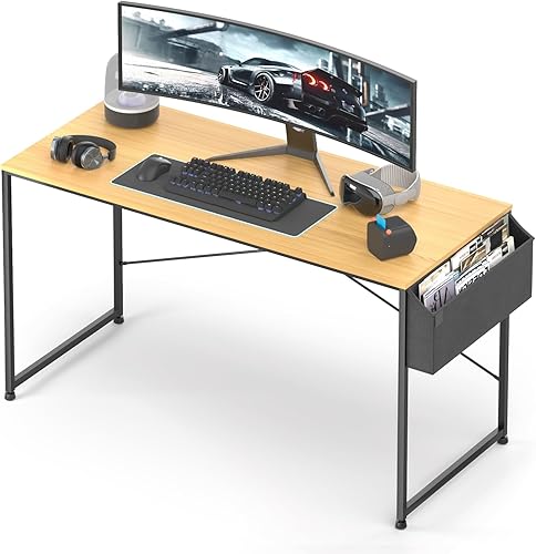 Athena Collection Escritorio para computadora de juegos de 55 pulgadas, moderno escritorio de madera simple con bolsa de almacenamiento para