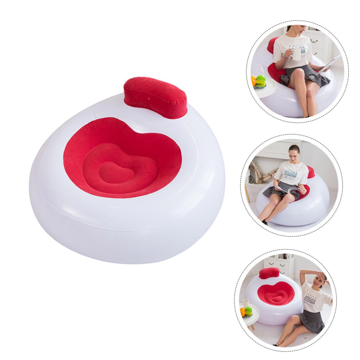 ORFOFE Sillón Inflable Portátil Rojo con Respaldo Plegable para Exteriores Ligero y Duradero para Camping Playa Festival y Parque