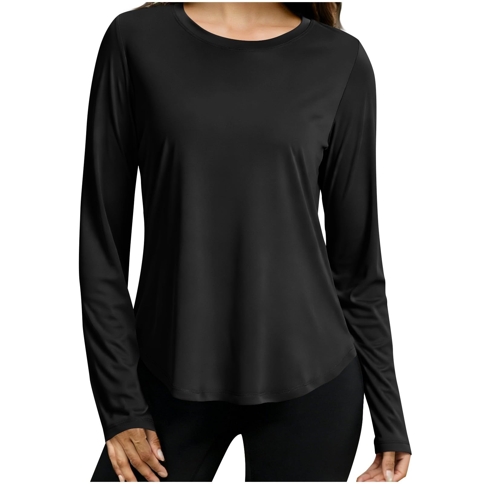 Camicia sportiva da donna a maniche lunghe da corsa Top ad asciugatura rapida traspirante protezione solare fitness palestra allenamento t-shirt leggera girocollo tinta unita escursionismo yoga