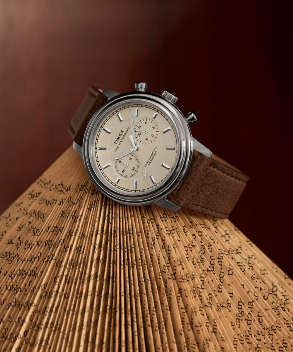 Timex Waterbury Metropolitan Chronograph Tw2Y23500 Zegarek Męski, 41 mm, Brązowy Skórzany Pasek, Kremowa Tarcza i Koperta ze Stali Nierdzewnej