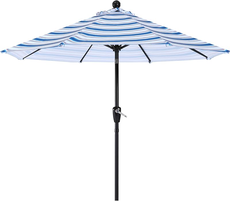 9FT Patio Umbrella Outdoor 8 Ribs Table Umbrella | Fade & UV Resistant Fabric,8 Fiberglass Ribs,Smooth Crank System,Navy Blue Stripes,Great for Patio,Backyard,Garden,Deck