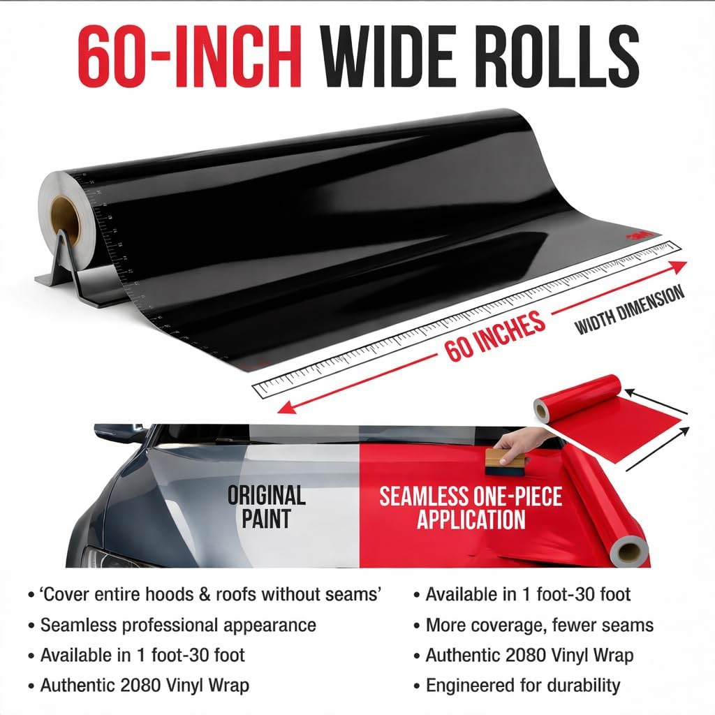 3M 2080 Series Gloss Black (G12) Vinyl Wrap Film - 5ft x 1ft - 5 sq ft - Dual Cast Bubble Free Air Release Technology - Professional Grade Automotive Vinyl