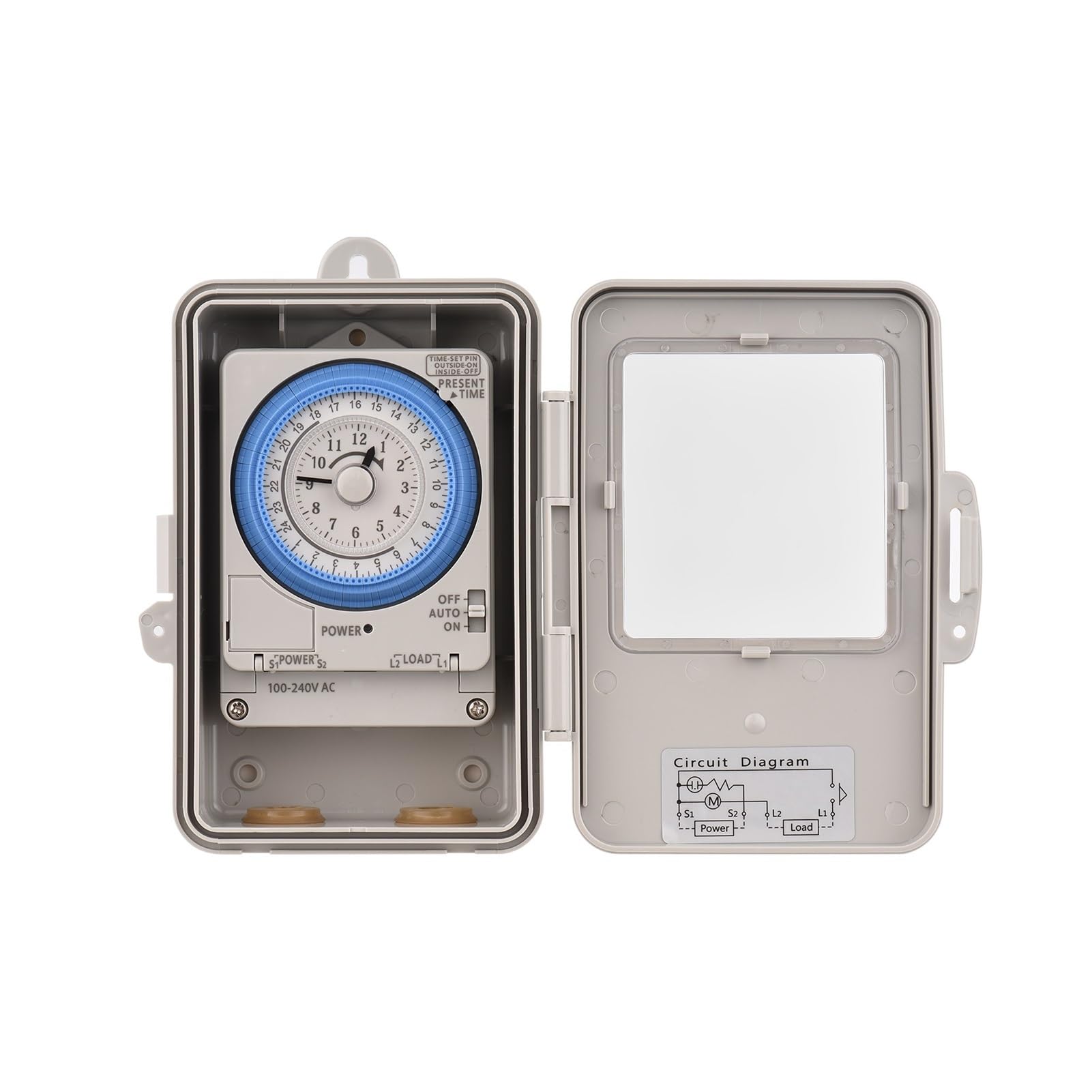 DIN Interruttori temporizzatori Meccanici Interruttore Timer Meccanico Elettrico programmabile con Grado di Protezione IP53, 24 Ore, AC 100-240 V, con Coperchio