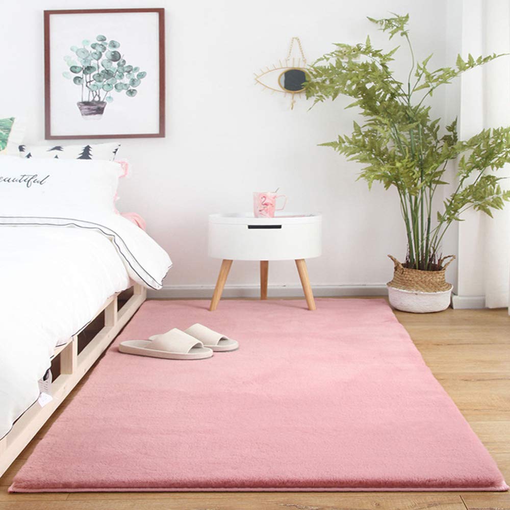 Tapis en fausse fourrure de lapin beige 120x160 cm pour salon et chambre