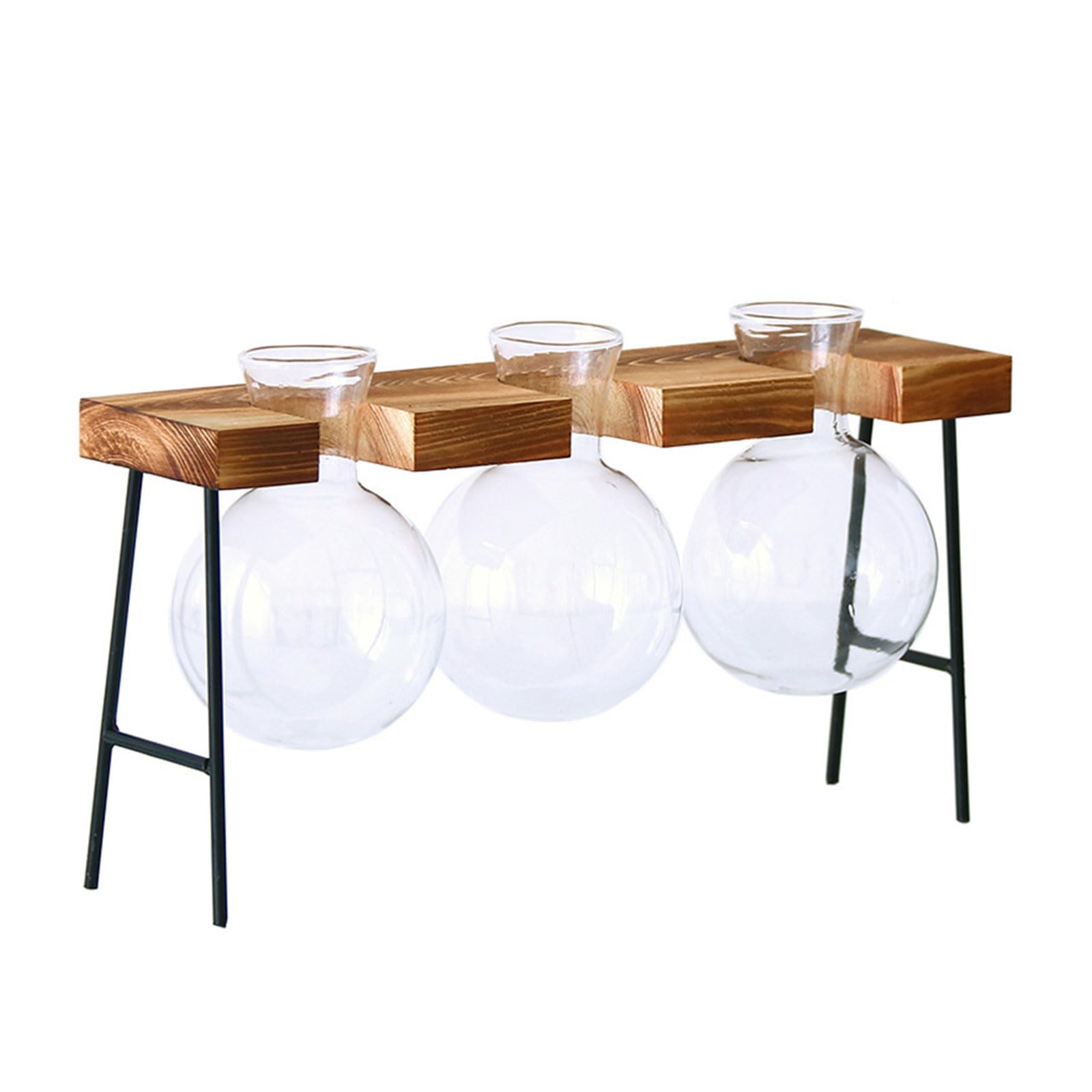 Buxuaaaa Desktops Plant Terrariums Glass Bulb Vase Plant Propagations Jar with Wooden Stand Flower Planter for Hydroponics Glass Vase Planter