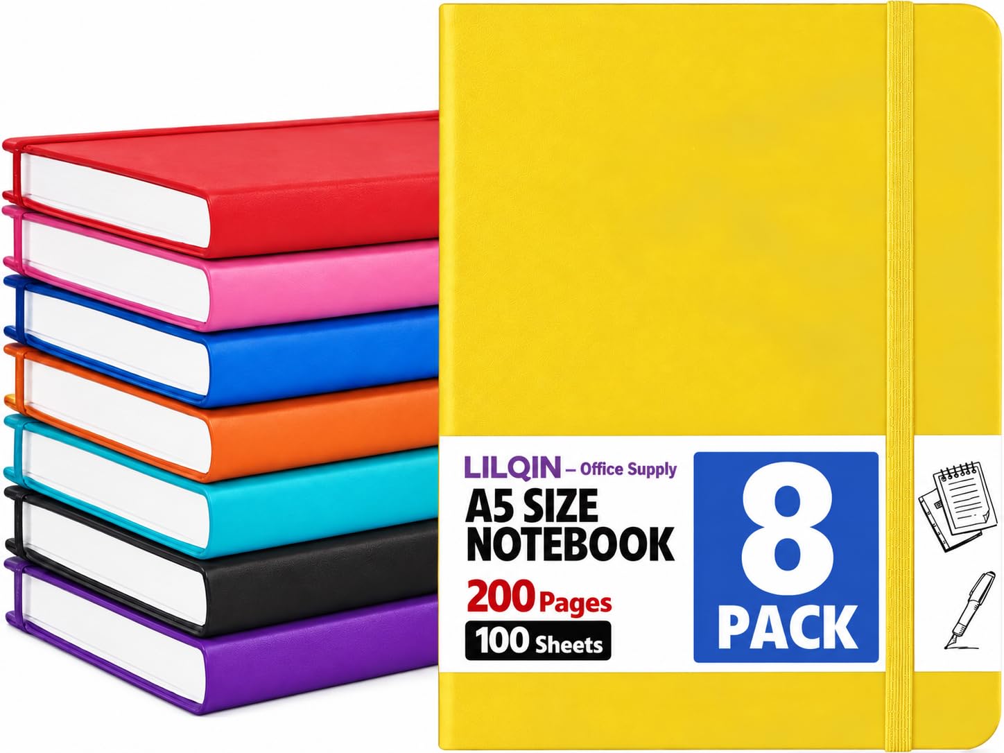 Quaderni a righe A5 con copertina rigida, confezione da 8 in 8