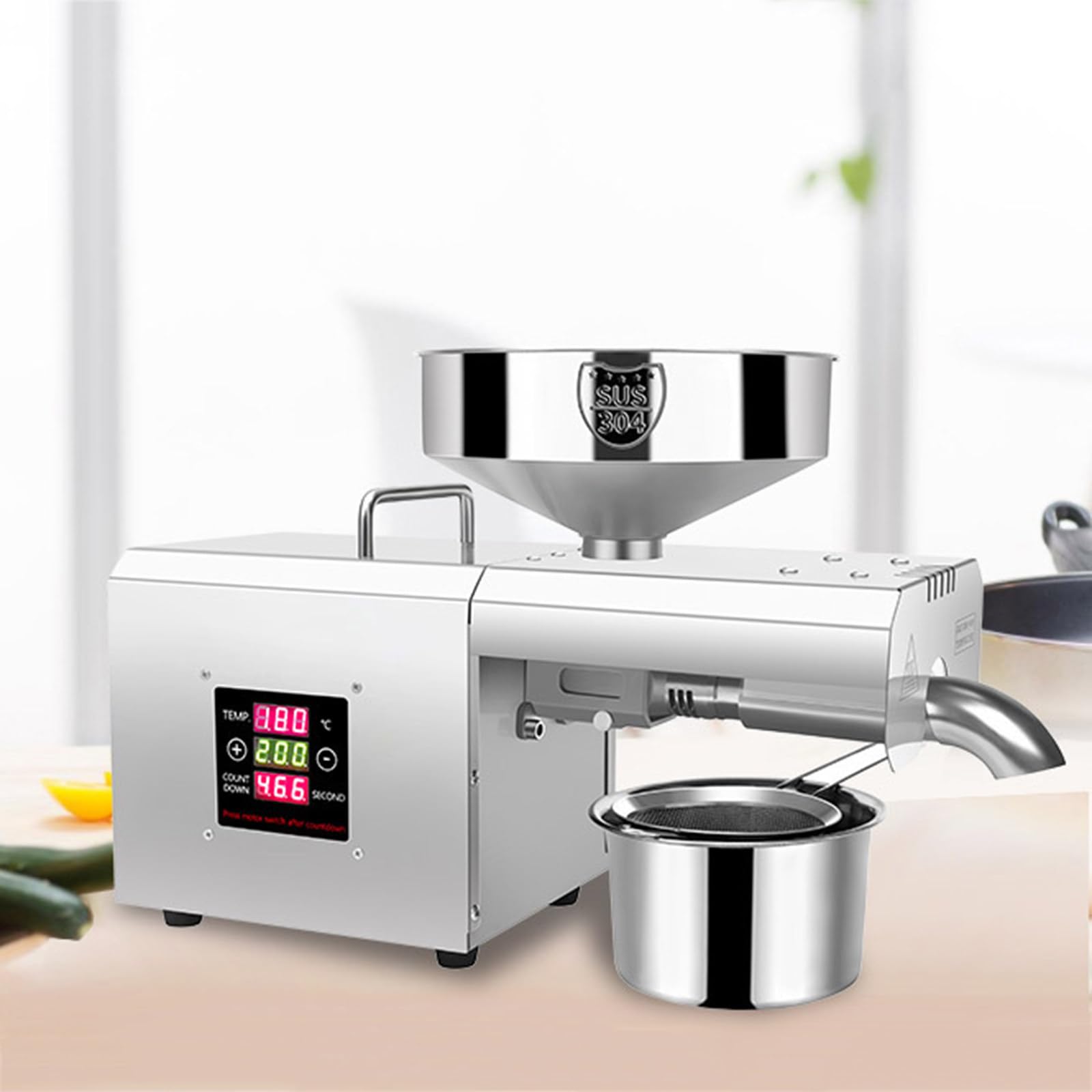 MYUYEE Household Oil Press, 610W Intelligent Stainless Steel Small Oil Press/Temperature Adjustable, Suitable for Peanuts, Beans, Rapeseed