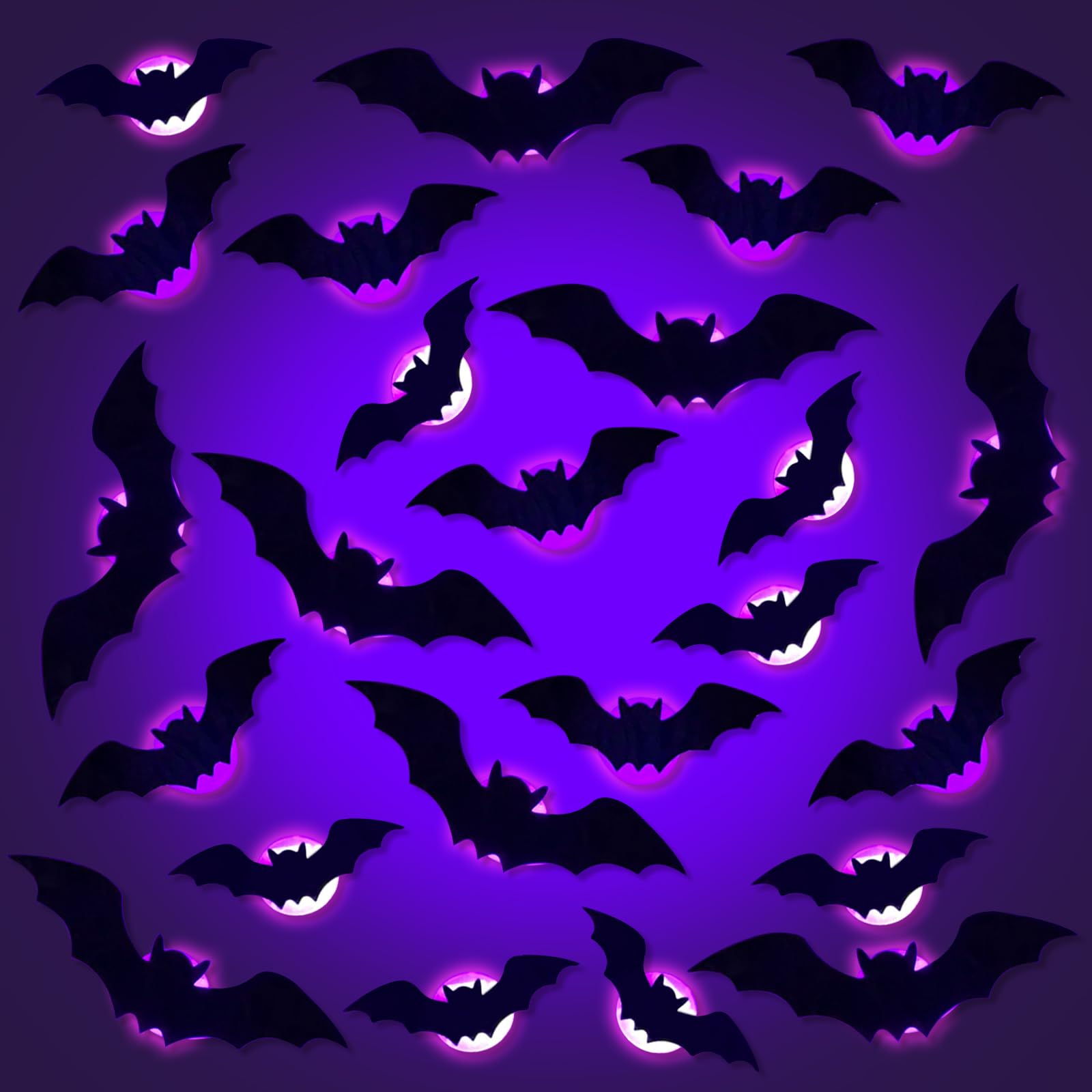 Halloween Decoration, Pack of 24 LED Purple Bat Decoration, Halloween Decoration, Outdoor 3D LED Purple Bat Decoration