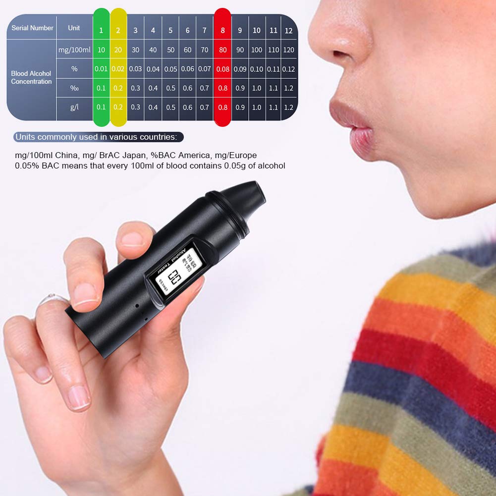 Etilometro Portatile Auto per Alcol Test con Schermo LED Digitale Tester Digitale Ricaricabile USB Dell'Alcool Nero