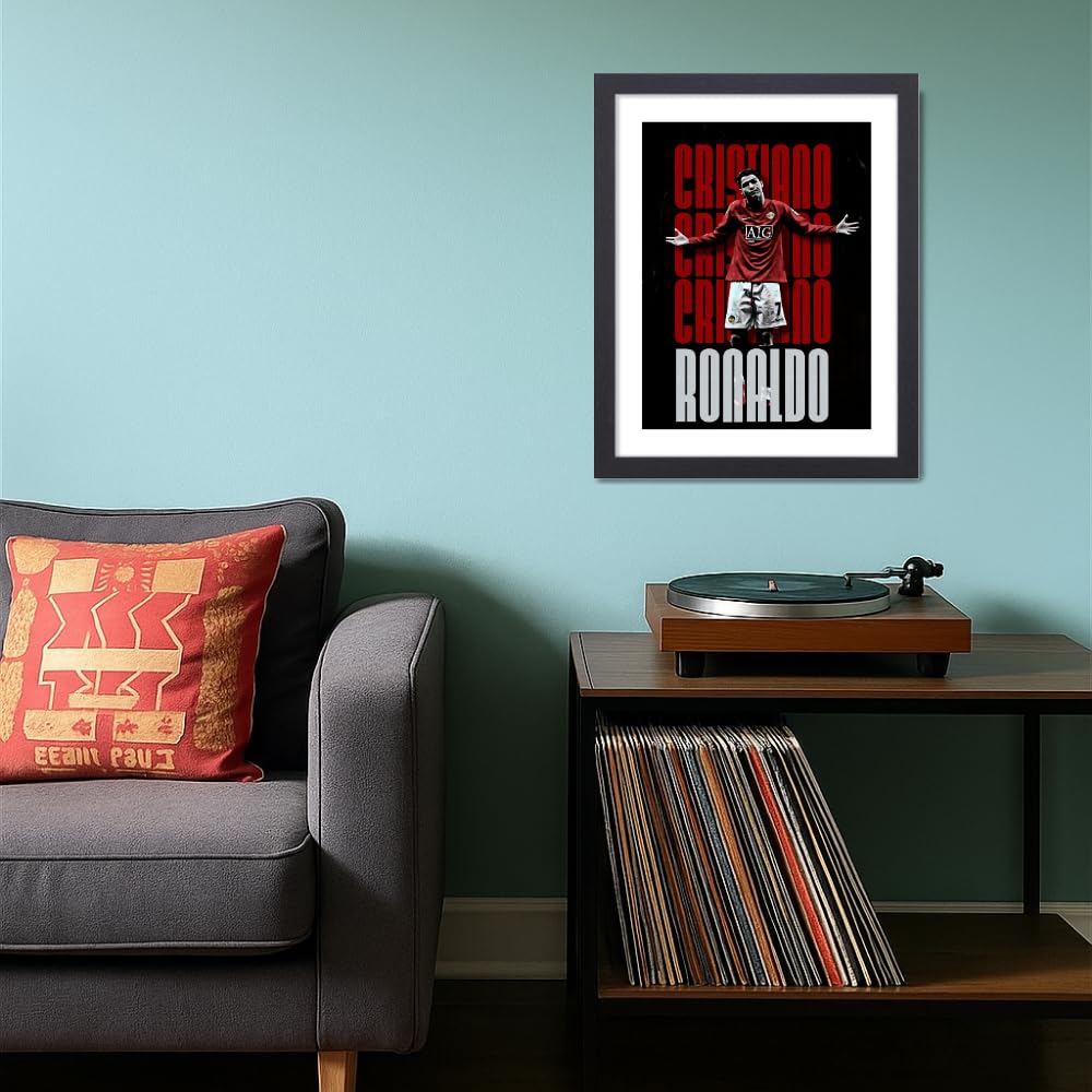 Good Hope Footballer Ronaldo Poster Frame 10x13 Inch, Football Player Framed Posters, Players Motivational Poster Soccer Real Madrid Man utd juventus kids Bedroom living room Home Office gifts for Men wall decoration Photo Frames 1
