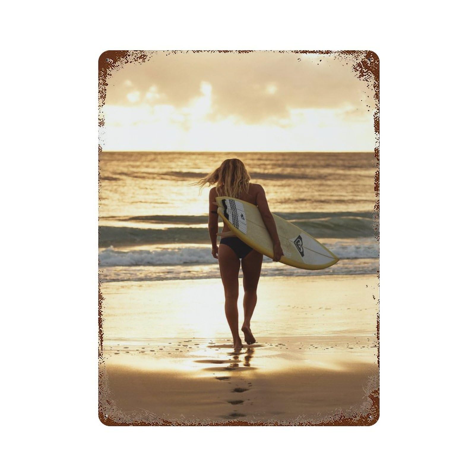 xiaoxiaoshen Vintage Sunset Beach Surfer Wall Decor Art Metal Tin Poster Modern Home Decor Art Home Bar Shop Decorations Vintage Sign 40x30cm