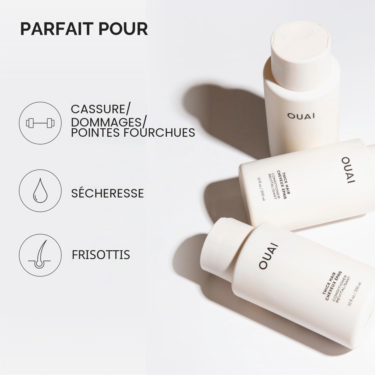 Ouai OUAI Recharge d'après-shampooing pour cheveux épais – Après-shampooing hydratant pour cheveux secs et crépus – Kératine, racine de guimauve, beurre de karité et huile d'avocat – Soin capillaire