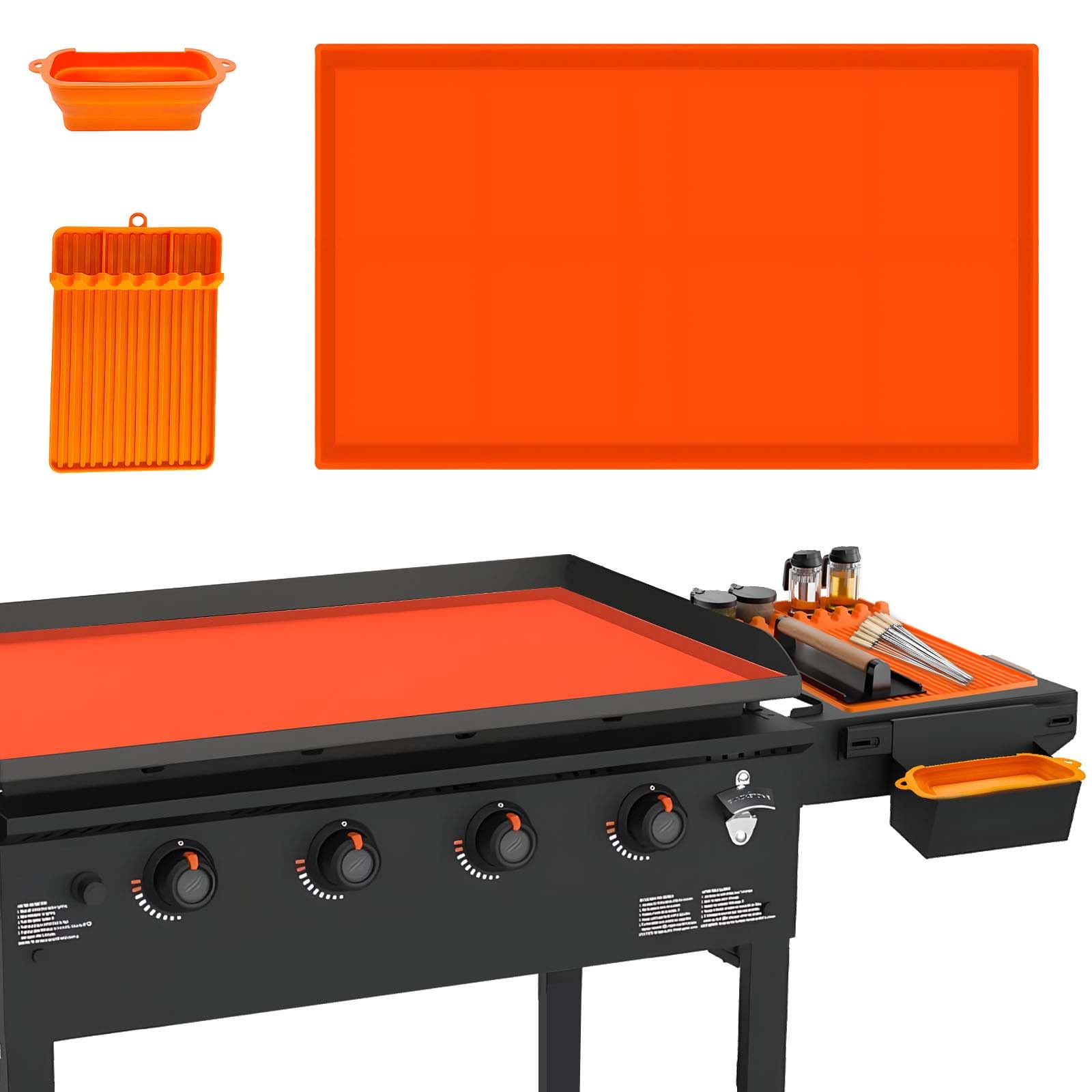 36" Silicone Griddle Cover for Blackstone, Blackstone Silicone Grill Mat, Heavy Duty Food Grade Full Cover Protective Grill Mat with Spatula Mat and