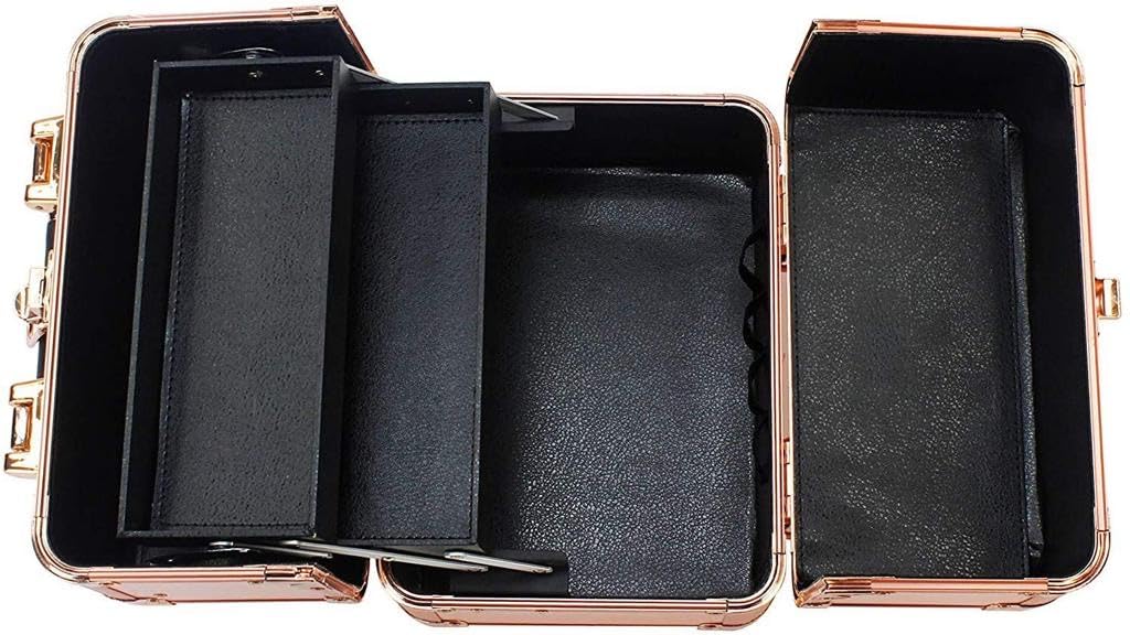 Adson Professional Makeup Box Cosmetics Case Jewelry Organiser Vanity Make Up Storage Box Beauty Train Case Lockable with Keys (Metallic Dusty Rose Gold) - Image 8 thumbnail