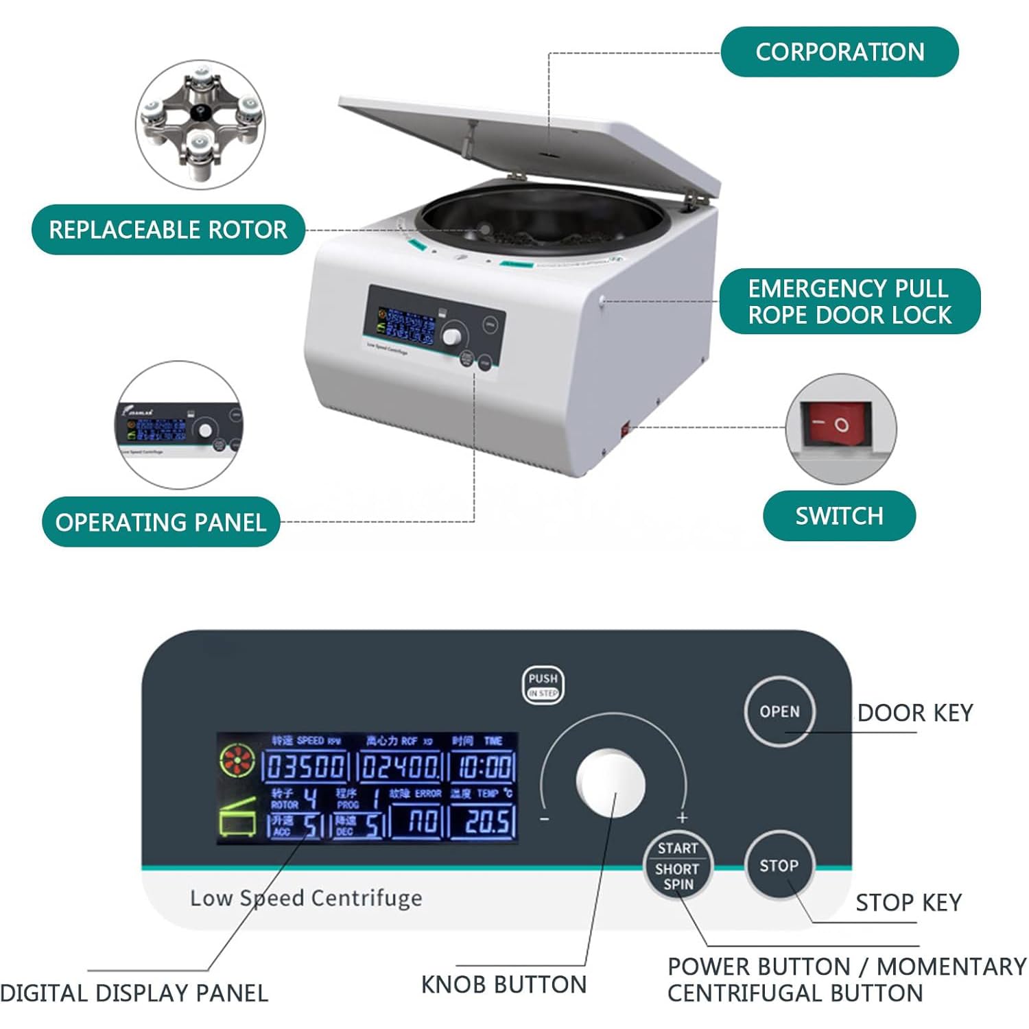 Centrifugeuse Horizontale avec Affichage numérique LED, Vitesse réglable et minuterie pour Applications de Laboratoire
