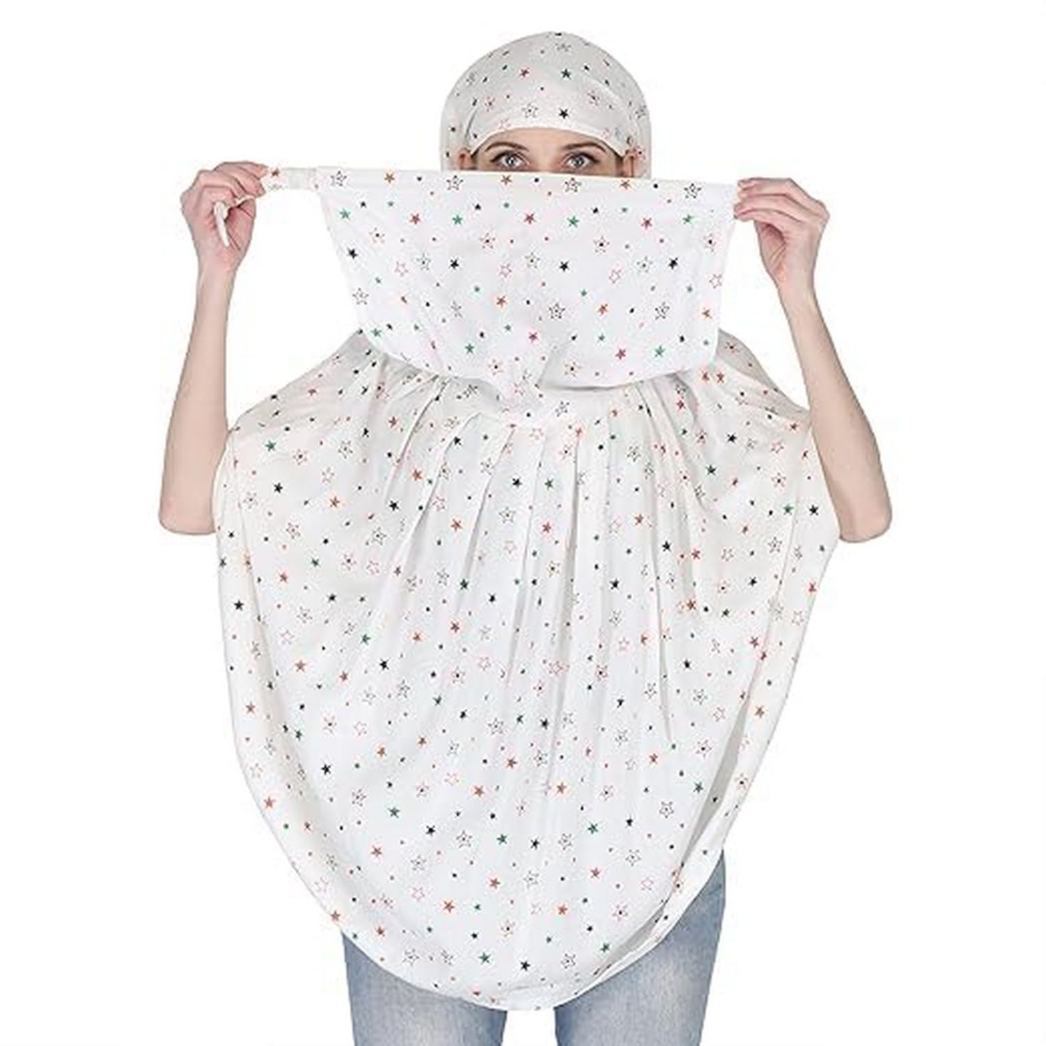 viyot Cotton Long Scarf Cum Mask Universal Size Usable for vehicle Driver for sunlight UV protection White Printed Design White - Scarf-star-A, Free-picture-0