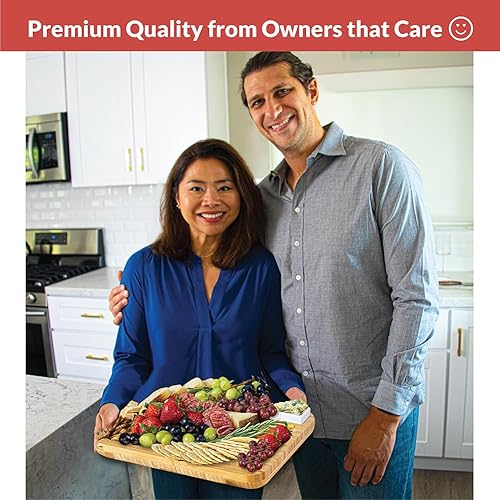 Miniatura 3 de Home Euphoria Juego de tabla grande de bambú para charcutería y cuchillos, tabla de queso con cuencos, hermoso regalo para mamá