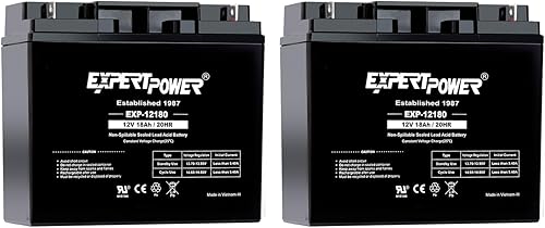ExpertPower Batería recargable de 12 voltios y 18 Ah con tuercas y pernos incluidos || EXP12180