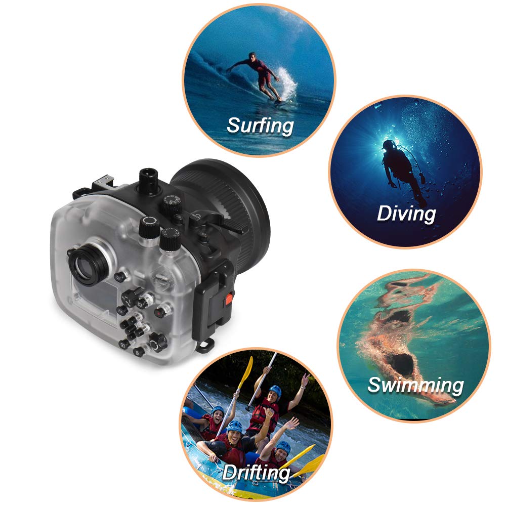 Sea frogs Carcasa de cámara subacuática compatible con Sony A7 II, /A7R II, /A7S II Pro 28-70 mm, IPX8, 40 m, profundidad máxima de buceo, impermeable, para buceo, surf, remo, color negro