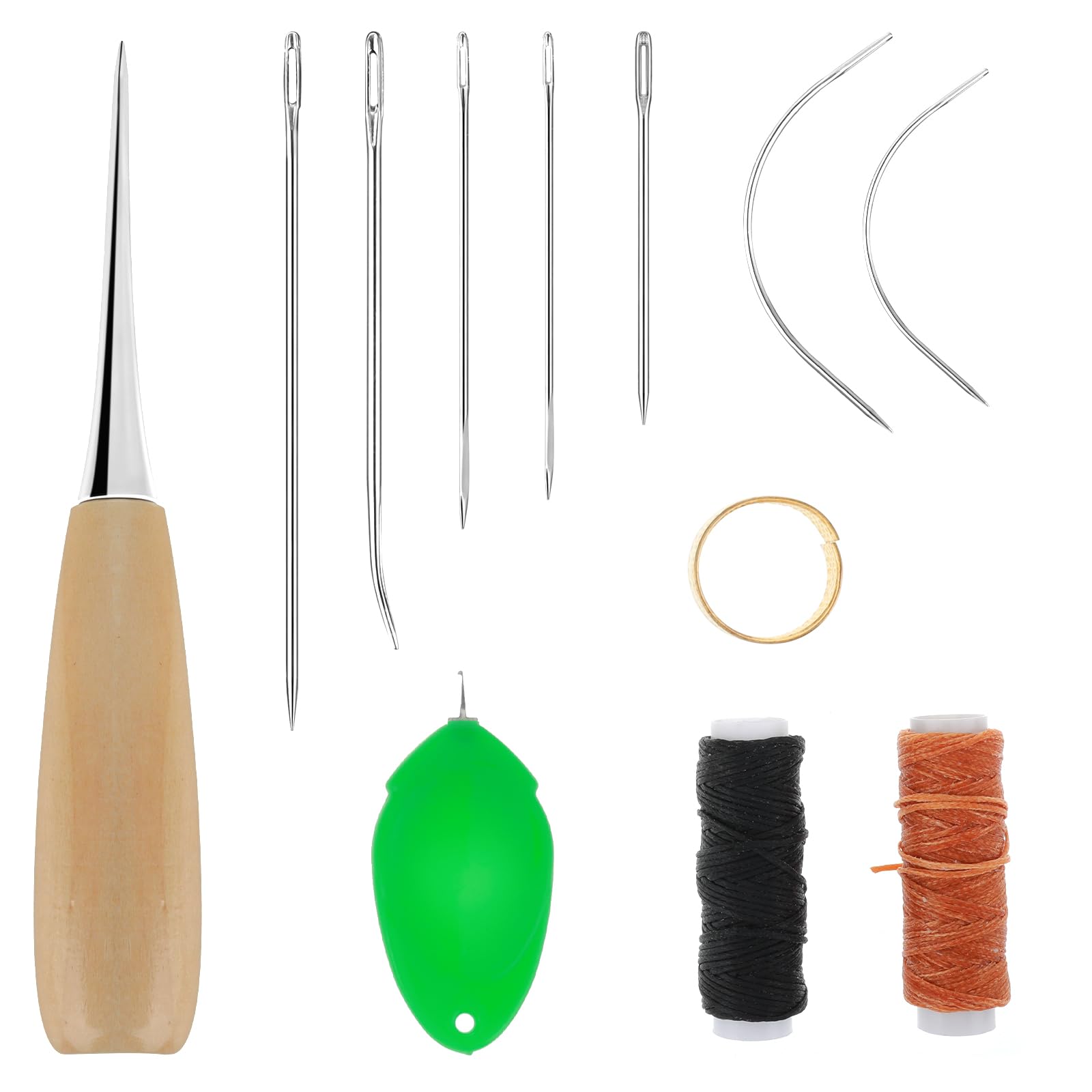 simarro 12 Pcs Leather Needles Hand Sewing Kit, Craft Leather Repair Kit Needles for Sewing, Upholstery Hand Sewing Needles with Leather Waxed Thread Cord Drilling Awl