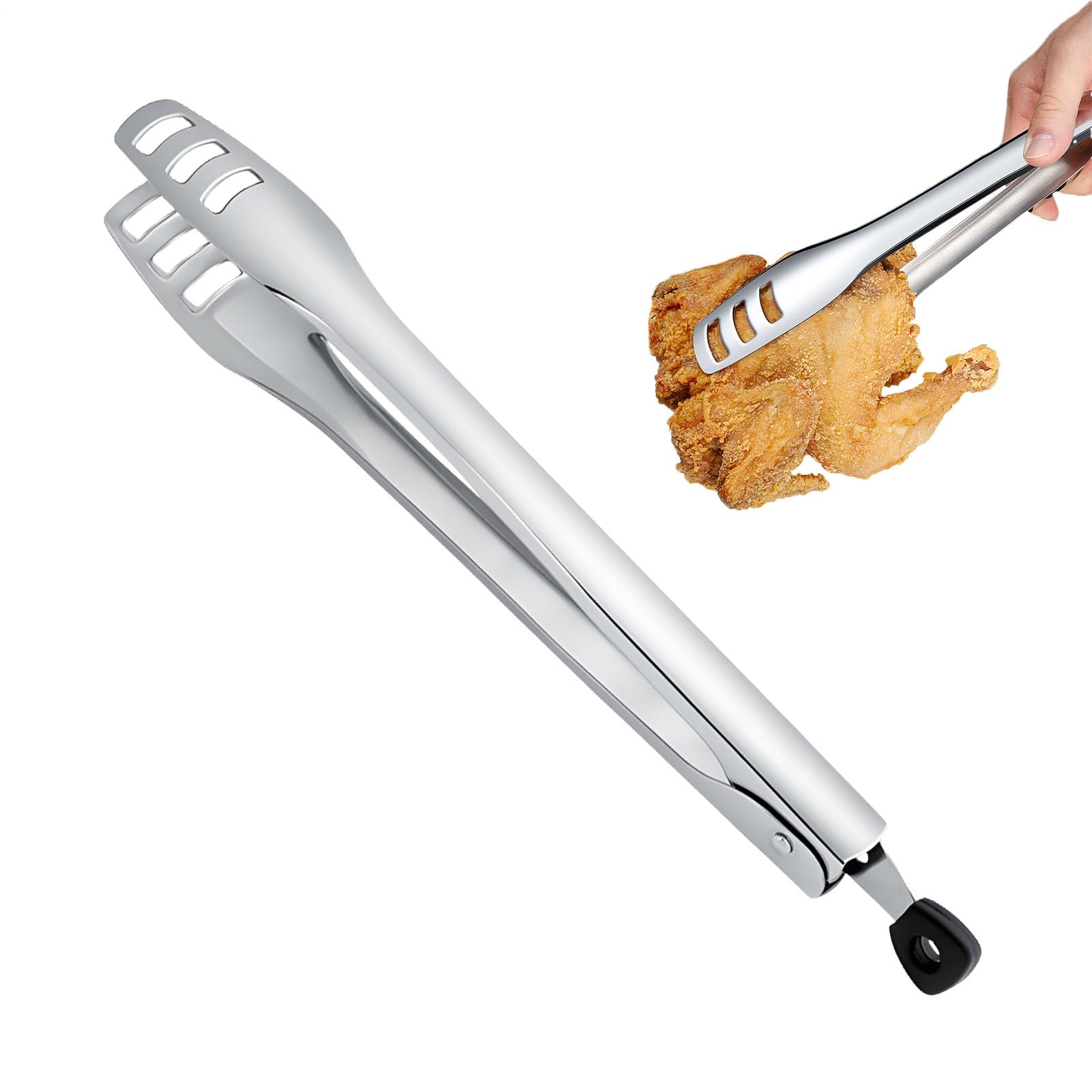 Duroecsain Cooking Tongs, Stainless Steel BBQ Tongs, 30 cm, Stainless Steel Steak Tongs, Kitchen Utensils for Cooking and Serving, Non-Slip Handle