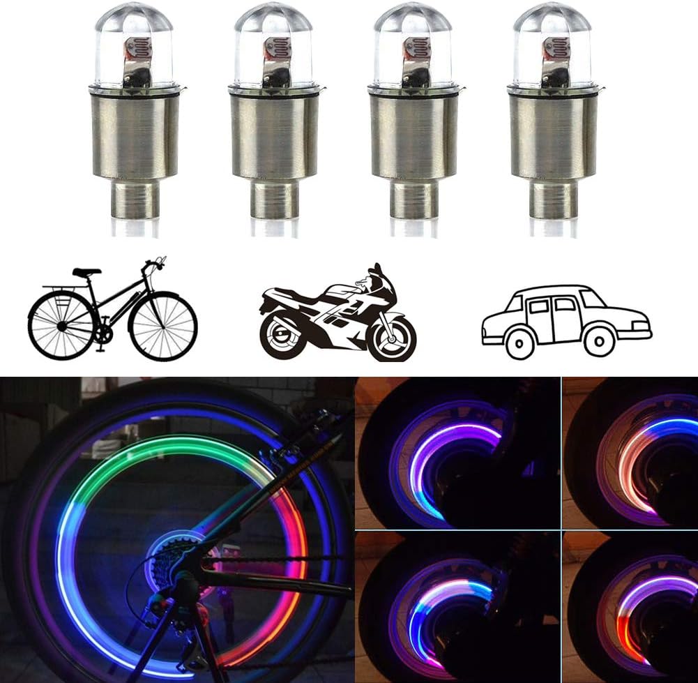 CJRSLRB 4Pack Car Tire Wheel Valve Light, Bike LED Wheel Lights, Waterproof Wheel Valve Caps Lights (Colorful)
