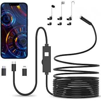 Endoscope Camera with Light 1080P HD Endoscope Camera Mobile Phone with Light Waterproof IP67 No WiFi Required Inspection Camera Channel Camera Mobile Phone with 8 LED Lights for Android & iOS Tablet 16.4 ft/5 m